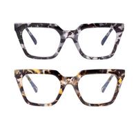 SKYWAY 2 Pack Reading Glasses for Women, Stylish Large Frame Blue Light Blocking Computer Readers, Square Ladies Glasses with Spring Hinge,Black Tortoise/Floral Tortoise,3.5+
