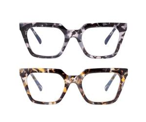SKYWAY 2 Pack Reading Glasses for Women, Stylish Large Frame Blue Light Blocking Computer Readers, Square Ladies Glasses with Spring Hinge,Black Tortoise/Floral Tortoise,1.5+