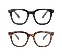 SKYWAY 2 Pack Reading Glasses Women Men, Oversized Square Blue Light Blocking Computer Readers Anti Glare/Eyestrain Spring Hinge Black/Tortoiseshell 2.5+