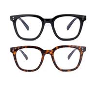 SKYWAY 2 Pack Reading Glasses Women Men, Oversized Square Blue Light Blocking Computer Readers Anti Glare/Eyestrain Spring Hinge Black/Tortoiseshell 3.5+