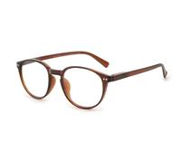 SKYWAY Blue Light Blocking Reading Glasses with Spring Hinges, Round Computer Gaming Readers Women Men Lightweight Anti Glare, Non-Prescription Glasses (4.0, Brown)