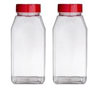 Skyway Supreme Large 32 OZ Clear Plastic Spice Bottles Jars Containers - Set of 2 - Flap Cap Pour and Sifter Shaker Durable Refillable Perfect For Storing and Dispensing Herbs and Spices - BPA Free