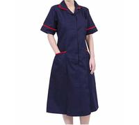 Skywear Ladies Healthcare Tunic Dress - Nurses Uniform Workwear for Women - Medical, Beauty, Dental, Therapist & Carers - Navy with Red, Size 16