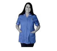 Skywear T66 Ladies Tunic Tops - Women's Healthcare & Beauty Tunics for Women UK | Work Uniforms for Office, Salon, Nurse & Spa - Multicolor Short Sleeve Tops, Metro-Blue with White, 6