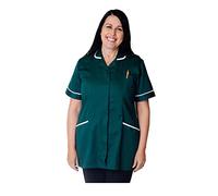 Skywear T66 Ladies Tunic Tops - Women's Healthcare & Beauty Tunics for Women UK | Work Uniforms for Office, Salon, Nurse & Spa - Multicolor Short Sleeve Tops, Bottle Green/White, 22