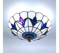 Skyweel 16 Inch Tiffany Style Ceiling Light Stained Glass Ceiling Lamp Tiffany Flush Mount Ceiling Lighting Fixture Lamps (16 Inch WBC)