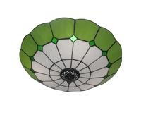 Skyweel 16 Inch Vintage Tiffany Style Ceiling Light Stained Glass Flush Mount Ceiling Lighting Fixtures Lamps (40CM Green)