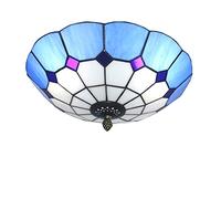 Skyweel Tiffany Style Ceiling Light Stained Glass Ceiling Light Flush Mount Chandeliers Lighting Fixture Lamps (12 Inch Blue)