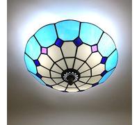 Skyweel Tiffany Style Ceiling Light Stained Glass Ceiling Light Flush Mount Chandeliers Lighting Fixture Lamps (12 Inch Blue B)