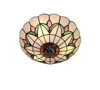 Skyweel Tiffany Style Stained Glass Ceiling Lamp - 16 Inch White Flush Mount Lighting Fixture