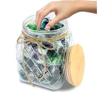 Skywin TidyFriend Glass Laundry Pods Container, Laundry Containers with Lid, Laundry Room Organization Jars, Dishwasher Pods Container, Laundry Jars (Clear) (Jar with Ropes and Wooden Lid)