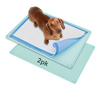 Skywin TidyFriend Pee Pad Holder Tray 30 x 23 Inches, 2 Pack Silicone Dog Potty Tray, Easy to Clean No Spill Dog Potty Training Pad Holder (Turquoise)