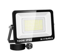 SKYWORLD 100W Hardwired+Plug LED Flood Light, IP66 Waterproof Bright White Security Lighting for Commercial/Residential Outdoor Spaces 6000K