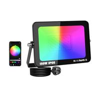SKYWORLD 150W RGB Led Floodlight, Smart RGB Colour Changing Flood Lights with Plug, APP Remote Control, Dimmable Atmosphere Light for Garden Courtyard Landscap Party Stage Decoration IP66 Waterproof