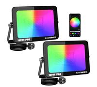 SKYWORLD 150W Smart LED RGB Spotlight, Remote Control & Bluetooth App Color-Changing Flood Light for Backyard, Garden, Garage (2-Pack)