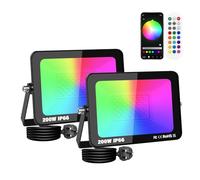 SKYWORLD 2 Pcs 200W RGB Led Floodlight, Smart RGB Colour Changing Flood Lights with APP Remote Control, Dimmable Atmosphere Light for Garden Courtyard Landscap Party Stage Decoration IP66 Waterproof