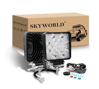 SKYWORLD 2 Pcs 4 inch 48W Square LED Work Light with 12V Wiring Harness Kit, Amber White Spot Lights Driving Led Pods Light Fog Lights Lamp for Car Off road Truck 4x4 SUV ATV 4WD Tractor Boat
