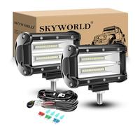 SKYWORLD 2 Pcs 5 Inch 72W LED Work Light Bar with 12V Wiring Harness Kit | Flood Beam, Waterproof Roof Bumper Driving Fog Light Bar for Car Off Road Truck SUV ATV 4x4 Boat Lighting, 6000K White
