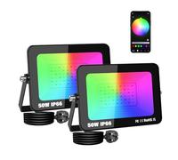 SKYWORLD 2 Pcs 50W RGB Led Floodlight, Smart RGB Colour Changing Flood Lights with APP Remote Control, Dimmable Atmosphere Light for Garden Courtyard Landscap Party Stage Decoration IP66 Waterproof