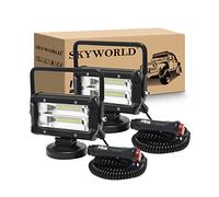 SKYWORLD 2 Pcs Portable Magnetic Base LED Work Light, 5 inch 72W Square Floodlights 12V 24V Off road Driving Fog Lights Lamp for 4x4 Car SUV ATV Truck Tractor Excavator, 6000K White Led Search Lights