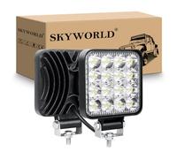SKYWORLD 2 Pcs Square Mini LED Work Light, 4 Inch 48W Spot Beam 12V 24V | Ultra Thin LED Offroad Lights, Driving Fog Lamp Waterproof for 4x4 Car Trucks Tractor SUV ATV Excavator Boat, 6000K White
