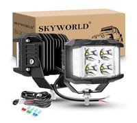 SKYWORLD 2 x Side Shooter LED Pod Lights with 12V Wiring Harness Kit, 4 inch 35W Off road Driving Fog Lights for 4x4 Car Truck SUV ATV Tractor Excavator Boat, 6000K White