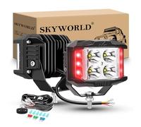 SKYWORLD 2 x Strobe Led Work Light Bar with 12V Wiring Harness Kit, 4 inch 35W Side Shooter LED Pod Lights Driving Fog Lamp for 4x4 Car Off road Truck SUV ATV Tractor Excavator Boat, Red White