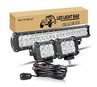 SKYWORLD 20 inch 126W LED Light Bar with 2 Pcs 4 inch 18W Flood Led Pods Light and 12V 1 Leads Wiring Harness Kit, Offroad Bar Lamp Driving Fog Lights for 4x4 Car Trucks ATV UTV SUV Vehicles