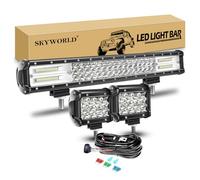 SKYWORLD 20 inch 288W Spot Flood Combo LED Light Bar Work Driving Lamp + 2 x 36W 4 inch LED Pods Fog Lights with 12V Rocker Wiring Harness Kit for Truck Tractor 4x4 4WD Car ATV UTV SUV Vehicles