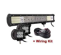 SKYWORLD 20 inch 510W LED Light Bar with 2 Pcs 4 inch 18W Spot Led Pods Light and 12V 1 Leads Wiring Harness Kit, Offroad Bar Lamp Driving Fog Lights for 4x4 Car Trucks ATV UTV SUV Vehicles