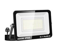 SKYWORLD 200W Hardwired+Plug LED Flood Light, IP66 Waterproof Bright White Security Lighting for Commercial/Residential Outdoor Spaces 6000K