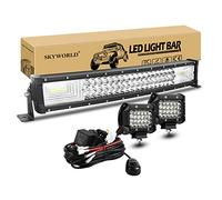 SKYWORLD 22 Inch Curved LED Light Bar, 2 x 4 Inch LED Pods with Wiring Kit | 3 Row 270W Spot Flood Offroad Bar Lamp, 60W Spot Driving Lights with 12V 2 Lead Wiring Harness for 4x4 Car Trucks SUV ATV UTV