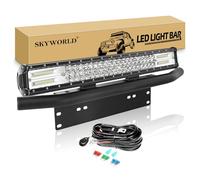 SKYWORLD 23 Inch 324W License Plate LED Light Bar with Wiring Harness Kit | Black Number Plate Mount Bracket, 12V Cable Kit, Tri Row White Waterproof Offroad Bar Lamp for 4x4 Car Truck SUV Van Pickup