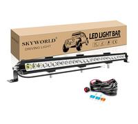 SKYWORLD 29 Inch Single Row Slim LED Light Bar with 12V Wiring Harness Kit | 90W 9000LM Waterproof Driving Fog Lights Lamp, 12V Wiring Harness for 4x4 Offroad Truck SUV UTE ATV Boat Tractor, 6000K White