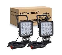 SKYWORLD 2pcs 4 inch 48W Portable LED Work Light Bar Square Flood Magnetic Base Holder Offroad Driving Fog Lamp Waterproof for SUV Car 4WD 4x4 Truck Boat Camping 12V 24V