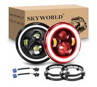 SKYWORLD 2PCS 7 inch Round LED Headlight with Mounting Bracket, Red Halo Turn Signal White DRL High/Low Beam 4 LEDs Angle Eyes Compatible with Wrangler JK LJ CJ TJ Motorbike Motorcycle