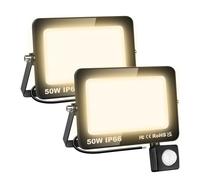 SKYWORLD 2Pcs Outdoor Security Light Motion Sensor, 50W 5000 Lumen LED Floodlights with PIR Sensor Outside Wall Light, 3000K Warm White Waterproof Lighting for Garden Garage Patio Backyard Rooftop