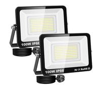 SKYWORLD 2X 100W Hardwired+Plug LED Flood Light, IP66 Waterproof Bright White Security Lighting for Commercial/Residential Outdoor Spaces 6000K