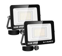 SKYWORLD 2X 50W Hardwired+Plug LED Flood Light, IP66 Waterproof Bright White Security Lighting for Commercial/Residential Outdoor Spaces