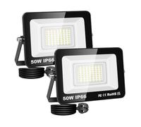 SKYWORLD 2X 50W Hardwired+Plug LED Flood Light, IP66 Waterproof Bright White Security Lighting for Commercial/Residential Outdoor Spaces 6000K
