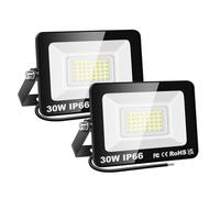 SKYWORLD 30W LED Flood Light Outdoor, 3000LM Work Light Daylight Cool White Security Lights 4000K Floodlights IP66 Waterproof for Garden Yard Lawn Playground Stadium 2 Pack