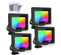 SKYWORLD 30W RGB LED Flood Lights, Color Changing IP66 Waterproof Security Lights with Remote, 16 Colors & 4 Modes for Outdoor, Garden, Stage, Decoration - 4PCS