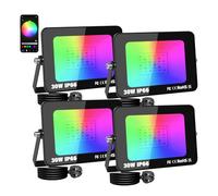SKYWORLD 30W Smart LED RGB Spotlight, Remote Control & Bluetooth App Color-Changing Flood Light for Backyard, Garden, Garage (4-Pack)