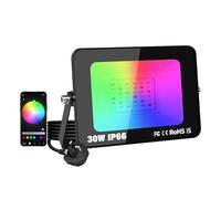 SKYWORLD 30W Smart LED RGB Spotlight, Remote Control & Bluetooth App Color-Changing Flood Light for Backyard, Garden, Garage (1-Pack)