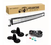SKYWORLD 32 inch Curved LED Light Bar with Strong Magnet Bracket,12V-24V Wiring Harness Cable Kit,Triple Row Flood Spot Beam Driving Work Lights for Car Truck Tractor SUV UTV ATV 4x4 Trailer,6000K