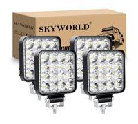 SKYWORLD 4 Pcs Square Mini LED Work Light, 4 Inch 48W Spot Beam 12V 24V | Ultra Thin LED Offroad Lights, Driving Fog Lamp Waterproof for 4x4 Car Trucks Tractor SUV ATV Excavator Boat, 6000K White