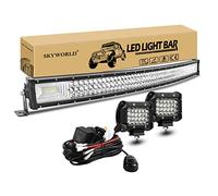 SKYWORLD 42 inch 540W Curved LED Light Bar Driving Lights Bar with 2 Pcs 4 inch 60W Spot Led Pods and 12V Wiring Harness Kit 2 Leads for 4x4 Car Off Road Trucks SUV, 6000K Fog Lamp