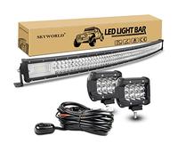 SKYWORLD 50 inch 648W Curved Led Light Bar with 2 Pcs 4 inch 36W Spot Led Pods Off Road Driving Lights Fog Lamp and 12V Wiring Harness Kit 1 Leads for 4x4 Car Trucks Polaris ATV SUV