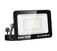 SKYWORLD 50W Hardwired+Plug LED Flood Light, IP66 Waterproof Bright White Security Lighting for Commercial/Residential Outdoor Spaces 6000K