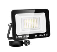 SKYWORLD 50W Hardwired+Plug LED Flood Light, IP66 Waterproof Bright White Security Lighting for Commercial/Residential Outdoor Spaces